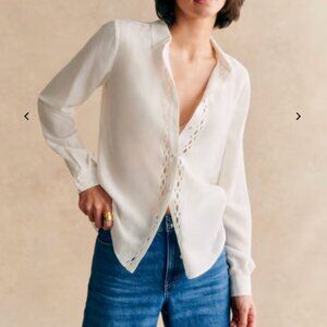 Sezane - Annira Shirt - Ecru - size 4 - 100% Silk - NWOT